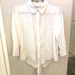 Long Sleeve white 100% Linen top with tie.